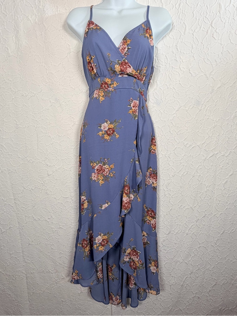 Inspired Hearts Floral Wrap Ruffle Dusty Blue Sz M - Picture 13 of 13
